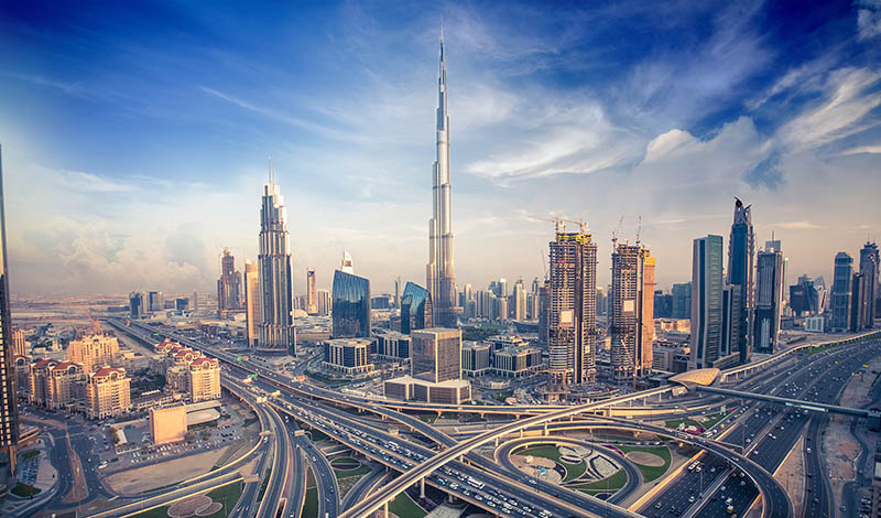 Dubai skyline in the evening