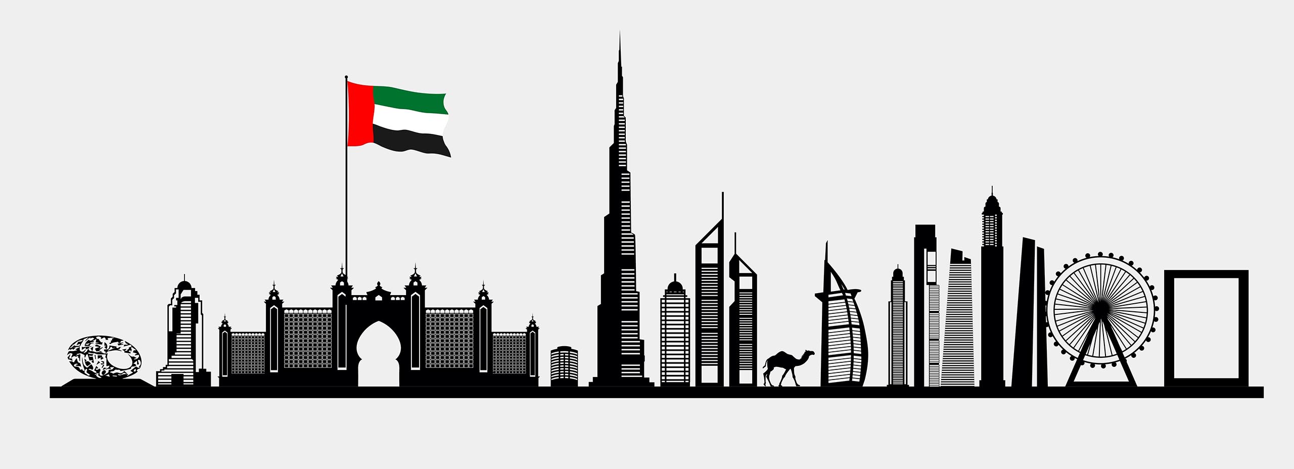 City Dubai skyline. UAE Urban cityscape. United Arab Emirates skyscraper buildings silhouette
